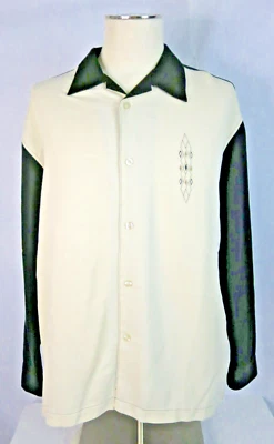 Men's Cubavera Lounge Shirt Sz L Black & Beige Embroidered LS Button Camp EUC - Image 1 of 4