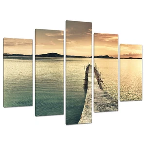 Set of Five Panel Teal Canvas Wall Art Pictures Landscapes Print 5108 - Picture 1 of 1