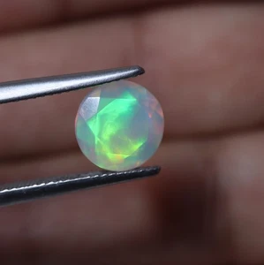9 MM 2.2 Cts Natural AAA Green Red Fire Ethiopian Opal Faceted Round Gemstone - Picture 1 of 9