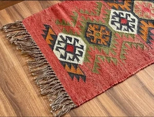 Alfombra Oriental Alfombra Kilim Lana Yute Corredor Tejido a Mano Alfombra De Colección - Imagen 1 de 5