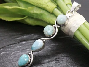 GJ69 GW  LARIMAR DESIGN ANHÄNGER  *SWING* 4er  TROPFEN & RUND  +KETTE / LEDER!KE - Bild 1 von 4
