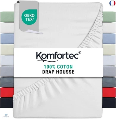 Komfortec Drap Housse Lit 90x200 cm - Jersey 100% Coton 135g/m² - Certifié O - Photo 1/4
