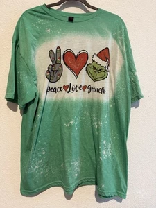 Peace Love Grinch Weihnachten grün Acid Washed T-Shirt Erwachsene 2XL (passt XL) - Bild 1 von 11
