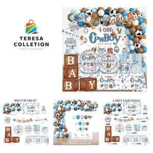 239 Teile Babyparty Cowboy Deko - lebendige Luftballons, Geschirr & Hintergrund - Bild 1 von 9