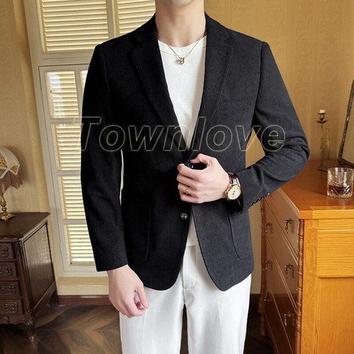 OFF WHITE Giacca uomo casual velluto a coste slim fit 2 bottoni moda cappotti business formale nuova