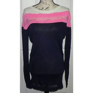 John + Jenn Lightweight Sheer Stripe Sweater Mini Dress Navy/Pink/Wht Medium $99 - Picture 1 of 9