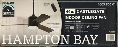 Hampton Bay Castlegate 44 in. Indoor LED Matte Black Ceiling Fan (Open) - Image 1 of 3