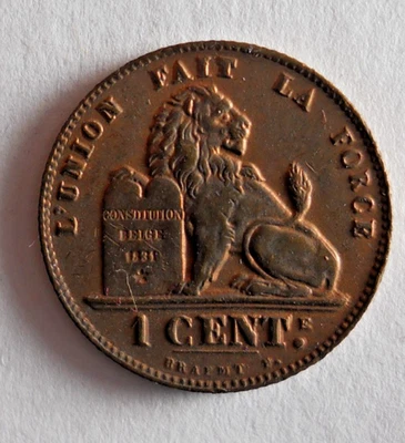 Centavo de Bélgica 1907 - rojo au/unc - Moneda rara de alto valor - Lote #D1 Foto 1 de 2