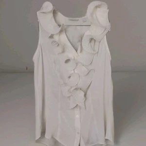 New York & Company ärmellose Bluse mit Rüschenkragen neu mit Etikett cremefarben Knopfleiste  - Bild 1 von 10