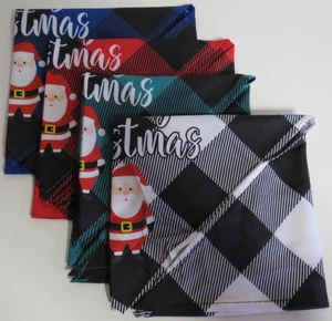 Set of 4 (Red Green Blue White) Merry Christmas Plaid Pet Bandanas - Santa - Picture 1 of 10