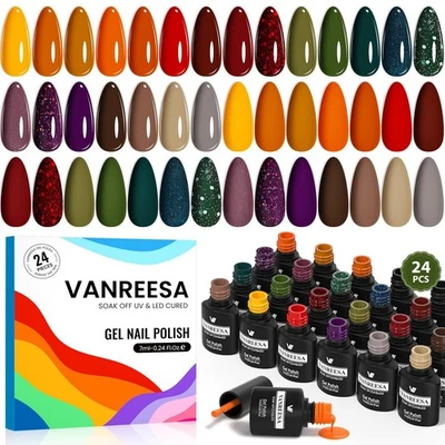 Juego de 24 piezas de esmalte de uñas en gel-21 colores otoño invierno esmalte de uñas con capa base brillante Foto 1 de 4