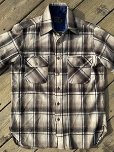 Vintage Single Needle Tailoring Wool Flannel Shirt Brown Plaid Size S Korea 80s - Picture 1 of 14