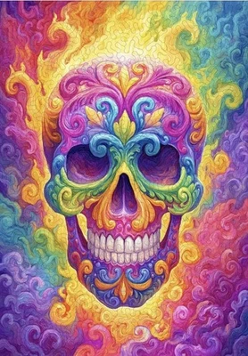 400 Shaped Piece Wooden Jigsaw Puzzle Colourful Skull. By Gemturt Puzzles - Image 1 of 3