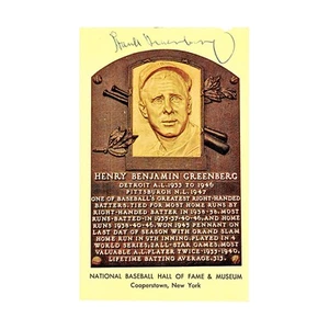 Tarjeta del Salón de la Fama firmada con autógrafo por Hank Greenberg de los Tigres de Detroit (certificado de autenticidad JSA - Imagen 1 de 3