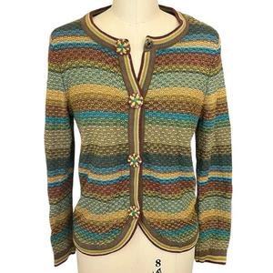 Vintage Koret Striped Cardigan Pullover Small Grandmacore Cottagecore Boho Strick - Bild 1 von 5