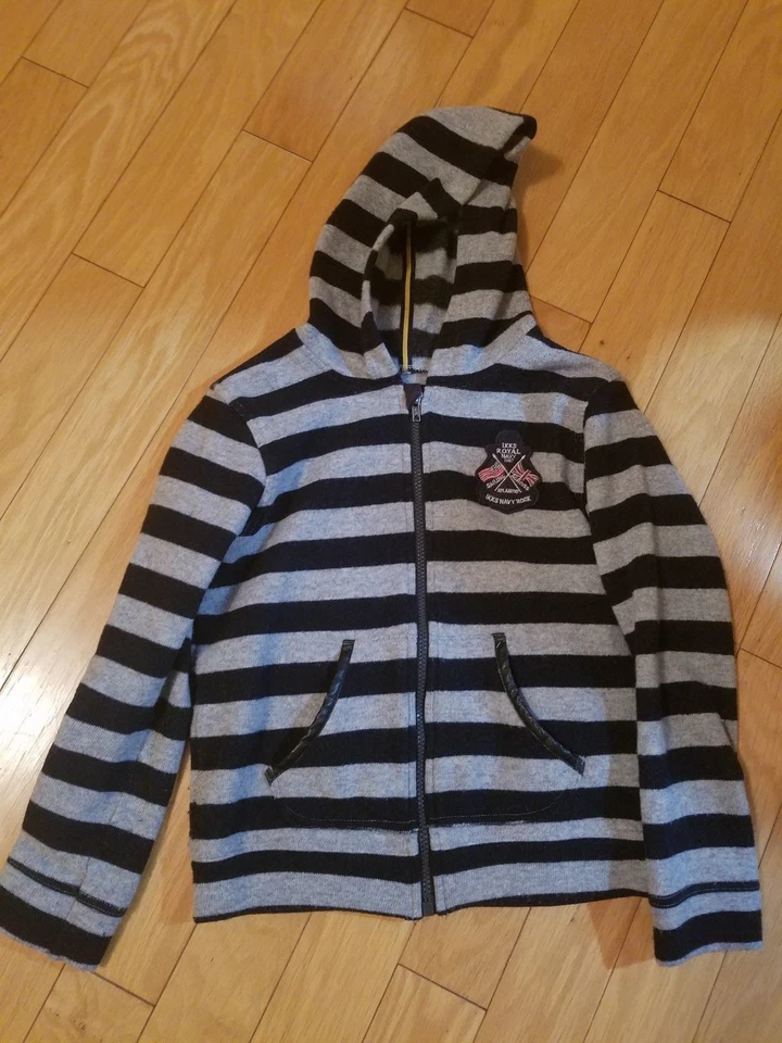 EUC girls IKKS striped hooded sweatshirt size 10 years, wool blend - Image 1 of 4