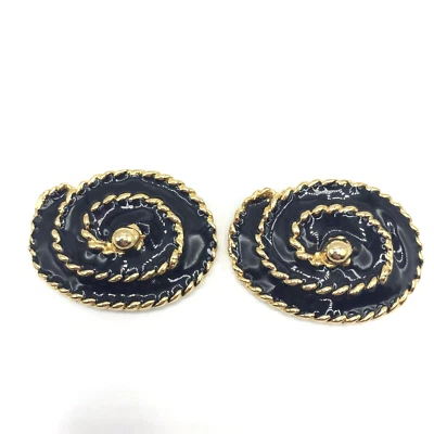 De Colección BLUETTE Francia Negro Esmalte Tono Dorado Cuerda de Metal Remolino Zapatos Clips 1 3/8" Foto 1 de 4