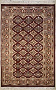 Rugstc 3x5 Bokhara Jaldar Rot Vorleger, Handgeknüpft, Geometrisch mit Seide/Wolle - Bild 1 von 5