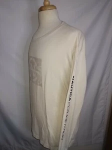 Vtg Nautica Competition Long Sleeve Cream T-Shirt Size Large 100% Cotton USA - Picture 1 of 6