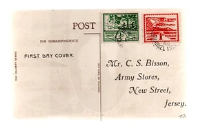 German occ. of Jersey 1940 stamps (Michel 3/4) used (FDC)on illustrated postcard - Picture 1 of 2
