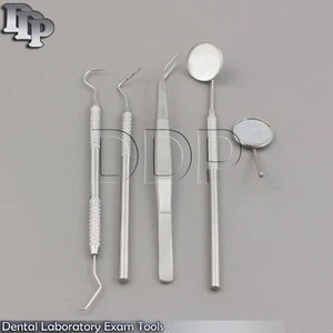 4Pcs Dental Examination Kit Basic Hygiene Tweezer Mirror Explorer Cleaning Tools - Picture 1 of 3