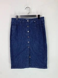 Per Una Navy Pinstripe Denim Skirt Button Front Stretch Cotton Casual UK 14 - Picture 1 of 9