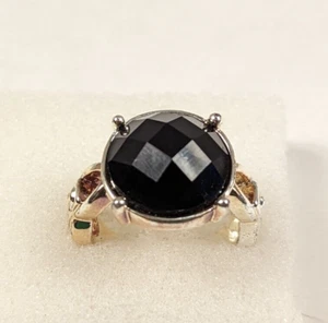 Simple Silver Plated Band with a Large Round Cut Black Onyx Gem Size 6.75 - Picture 1 of 3