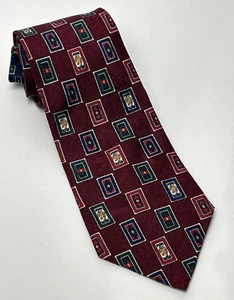 Corbata de seda vintage Tommy Hilfiger roja granate de 3,75" de ancho geométrica león clásica - Imagen 1 de 8