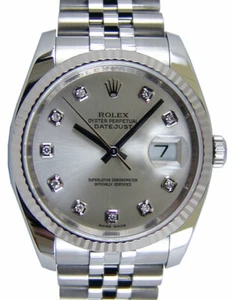 ROLEX 36mm White Gold & Stainless Datejust Silver Diamond 116234 SANT BLANC - Picture 1 of 5