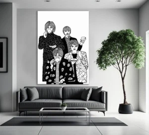 Beatles Tea drinking Line Drawing Canvas Wall Art Print Pop Art Wall Home Decor - Picture 1 of 5