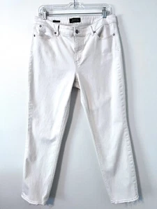Talbots Sz 12 Flawless Five Pocket Slim Ankle Jeans Pants Stretch Cream Raw Hem - Picture 1 of 7