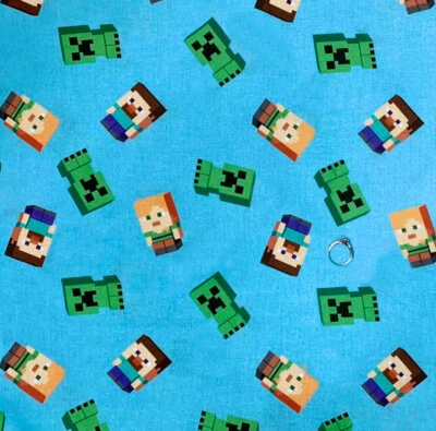 BonEFul Tela Algodón Edredón Azul Verde Minecraft Bloque Cuadrado Game Boy Niño DESGUACE Foto 1 de 4