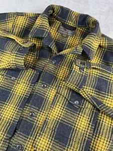 Filson Jacket Mens XL Long Black Gold Ombre Wool Plaid Mackinaw Cruiser Overcoat - Picture 1 of 7