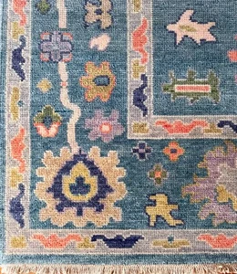 Moderner Oushak Türkischer Handgeknüpfter Blau 100% Wolle 9x12 Vorleger für Wohnzimmer - Bild 1 von 12