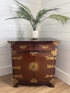 Vintage Korean 19th Century Tansu Chest Asian Credenza Cabinet Brass Elm Wood - Picture 1 of 15