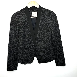Ann Taylor LOFT Blazer Women's 2 Petite Black & Gray Leopard Print - Picture 1 of 7