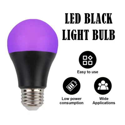 A19 Black Light Led Bulb 9W 395NM E27 For Glow Lampe Lighting AC110V/220V Party - Image 1 of 4