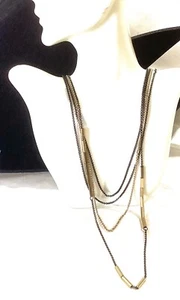 Collar de cadena multicapa vintage tono negro y dorado (nuevo con etiquetas) - Imagen 1 de 5