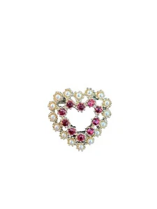 Beautiful Gold Toned Heard Seed POearls Red Rhinestones Pin/Brooch 1” - Picture 1 of 2