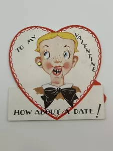 Vintage Valentine Card Mechanical Boy Mouth Open Missing Teeth Humor - Picture 1 of 4