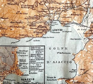 Map Ajaccio Southern France Rare 1914 Lithograph WW1 Era WHBS - Picture 1 of 2