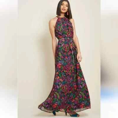 ModCloth Floral Chiffon Halter Mai Dress Wedding Cocktail Summer Formal size XS - Image 1 of 4