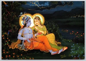 Cartolina Radha-Govinda di notte Krishna dio indù arte 2004 - Foto 1 di 2
