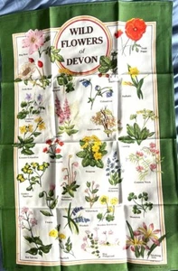 Vintage 100% Cotton Tea Towel Wild Flowers of Devon Clive Mayor English Artist - Picture 1 of 11