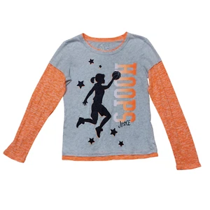 Justice Layered T-Shirt Basketball Hoops Orange Black Silver Girl Size 18 - Picture 1 of 14