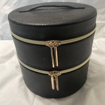 Lancome 2 слоя круглый черный поезд чехол косметический макияж устроитель путешествий сумка с короткими ручками новый - Изображение 1 из 4