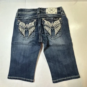 Miss Me Girl Denim Capri Pants Rhinestone Casual Western Blue Size-14 #341 - Picture 1 of 16