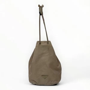 PRADA Pouch Nylon Beige Authentic Women D:2.36” H:8.27” W:6.10” 8040 - Picture 1 of 8