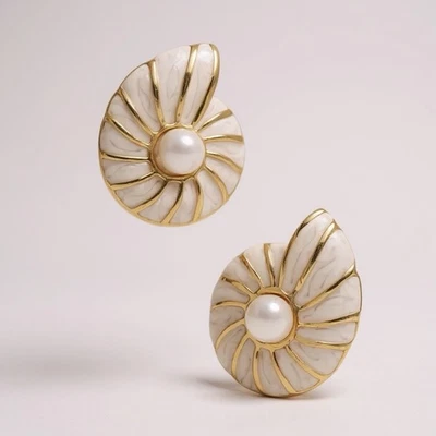 Anthropologie 海螺耳环 复古 贝壳 古董 海洋金壳 CZ 航海 — 第 1/4 张图片