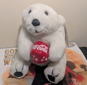 Vintage Coca Cola Plush 1998 Polar Bear Holding Ball With Tag 13" Play By Play - Picture 1 of 10